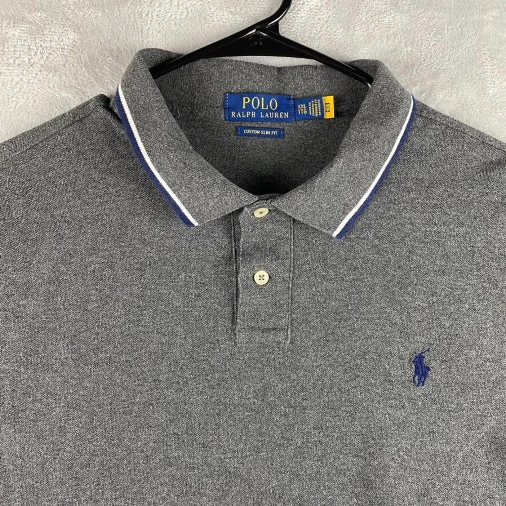 Polo Ralph Lauren Polo Shirt Mens XXL Pique Knit Trim Gray Blue Pony